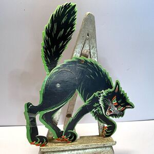 Vintage Halloween Cat Diecut Beistle Jointed Black Cat